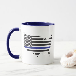 Taza Línea Azul Fina Apoyo Policial, Bandera de EE. UU.