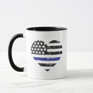 Taza Línea Azul Fina Corazón Bandera de EE. UU. Apoyo a