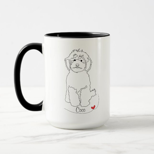 Taza Línea de Arte de Poodle con Nombre (Izquierda)
