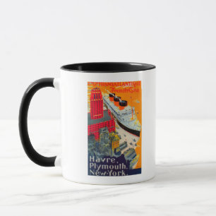 Taza Línea francesa poster del viaje, Havre a Plymouth,