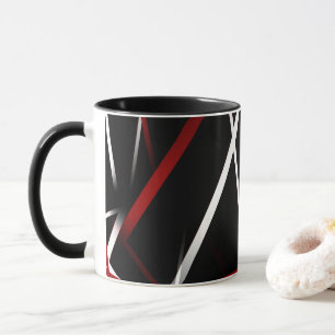 Taza Línea Urbana de Geometría Moderna Negro Blanco Roj