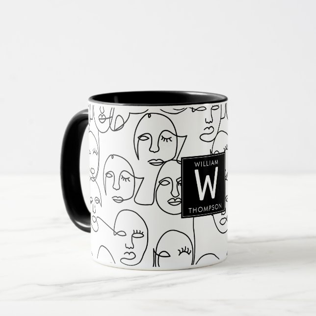Taza Líneas abstractas modernas se enfrentan a una líne (Anverso izquierdo)