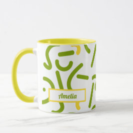 Taza Líneas abstractas verdes y amarillas