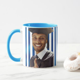 Taza Líneas Azules Retrato Personalizado Hombres Gradua