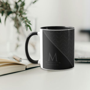 Taza Líneas curvadas geométricas onduladas de color neg