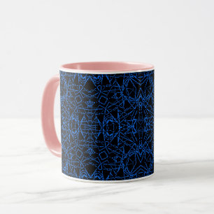 Taza Líneas negras abstractas modernas de telaraña azul