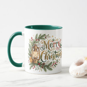 Taza Linterna de Navidad de Letra a Mano Tradicional