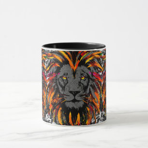 Taza Lion Coffee Mug   Naranja Ilustracion de cabeza de