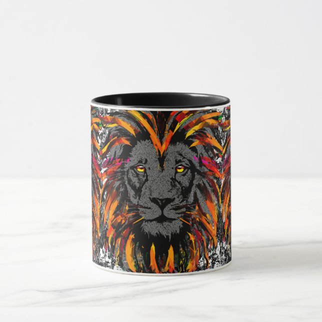 Taza Lion Coffee Mug | Naranja Ilustracion de cabeza de (Centro)