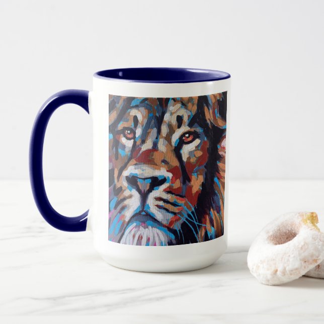 Taza Lion Painting - Gift for Animal Lovers (Con donut)