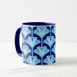 Taza Lirio Art Deco, Azul cobalto, Aqua y Blanco