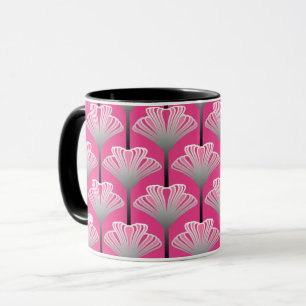 Taza Lirio Art Deco, fucsia rosa y gris plateado