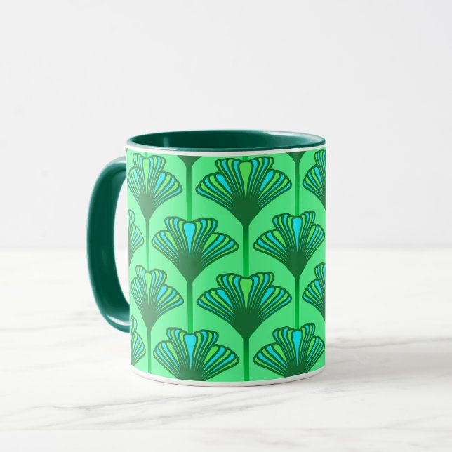 Taza Lirio art déco, verde jade y turquesa (Anverso izquierdo)
