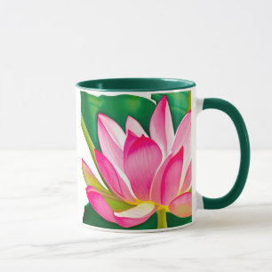 Taza Lirio de agua rosa grande con hojas verdes de esme