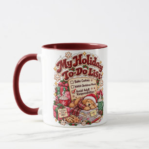 Taza Lista divertida de tareas de Navidad Perro sarcást