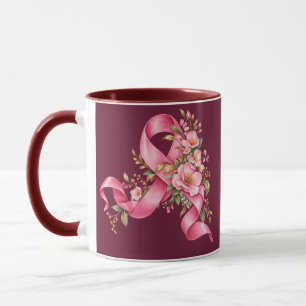 Taza Listón de Conciencia del Cáncer de Mama Floral Ros