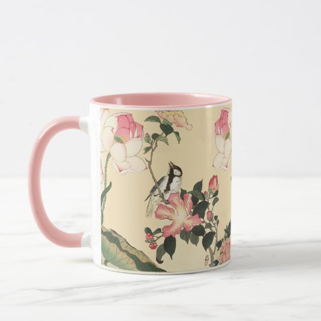 TAZA LITTLE BIRD WITH PINK ROSES AND LOTUS FLOWERS (Izquierda)