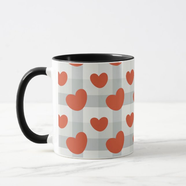 Taza Little red hearts cozy gingham pattern (Izquierda)