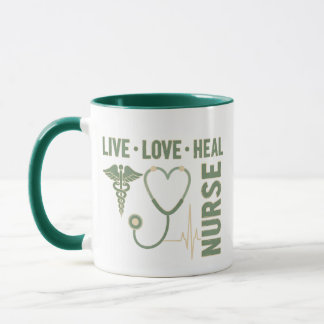 Taza Live Love Heal Nurse Caduceus Stethoscope ECG Mug 
