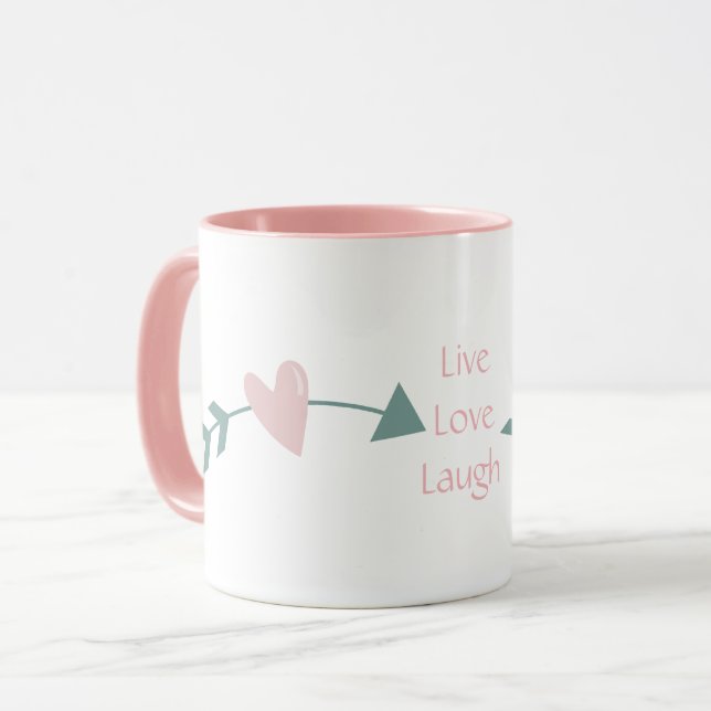 Taza Live Love Laugh Mug Con Corazón Y Flecha (Anverso izquierdo)