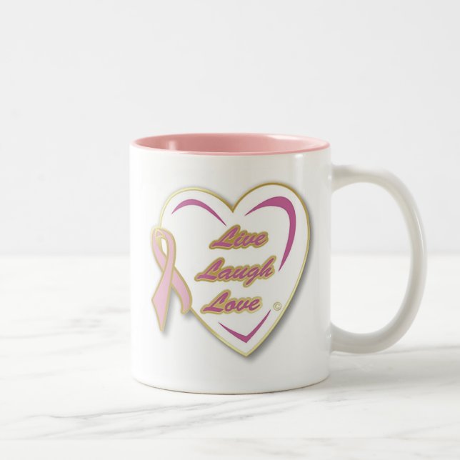 Taza LiveLaughLove del cáncer de pecho con la (Derecha)