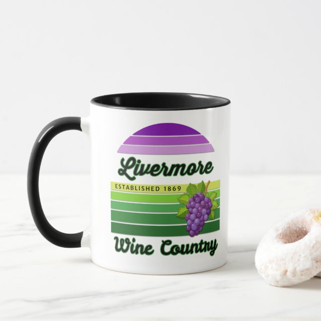 Taza Livermore Wine Country Purple Green Stripes Grapes (Con donut)