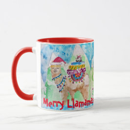 Taza Llama a mamá Navidades rojos azules