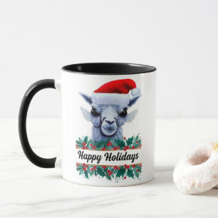 Taza Llama con sombrero de Santa y texto