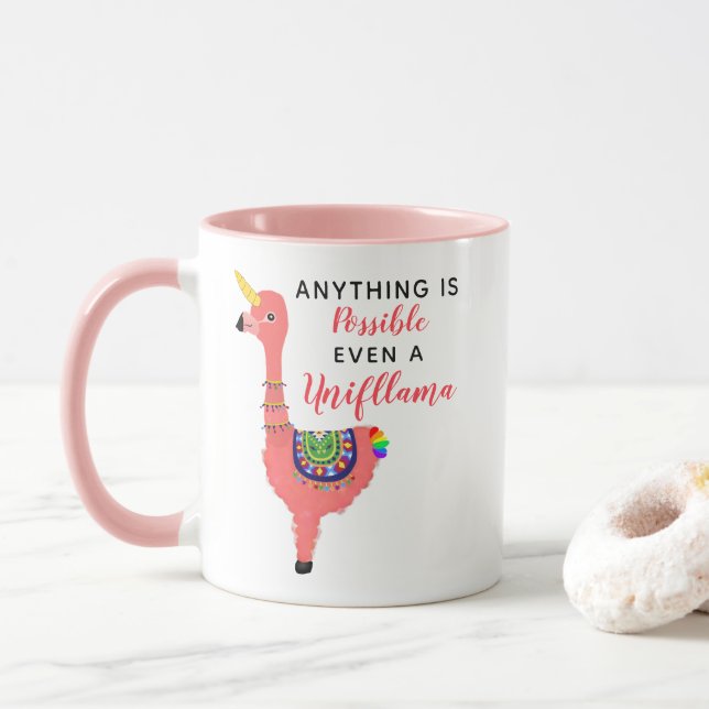Taza Llama de flamenco de unicllama inspiradora a unicl (Con donut)