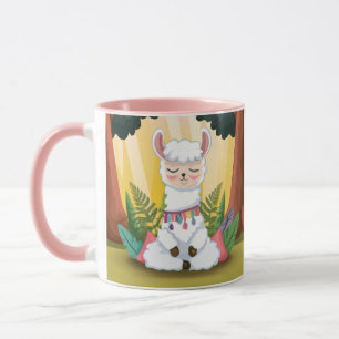 Taza Llama ligera meditando en un bosque mágico