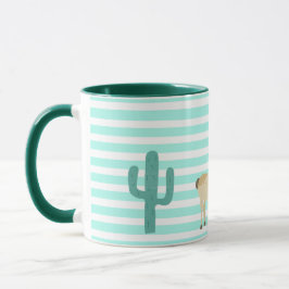 Taza Llama y cactus sobre rayas verdes y blancas