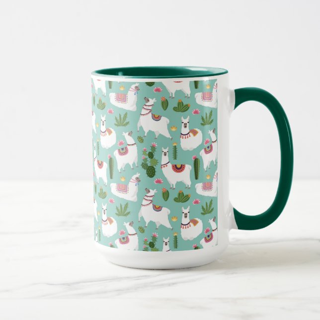 Taza Llamas lindas en modelo verde azulado (Derecha)