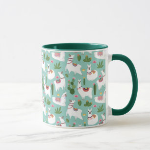 Taza Llamas lindas en modelo verde azulado