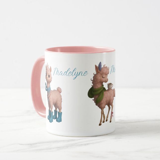 Taza Llamas rosadas personalizadas (Anverso izquierdo)
