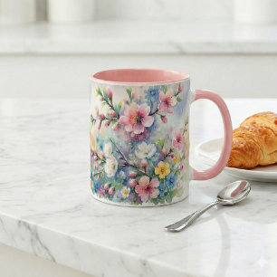 Taza Lluvia de primavera Flor de Acuarela Cottagecore