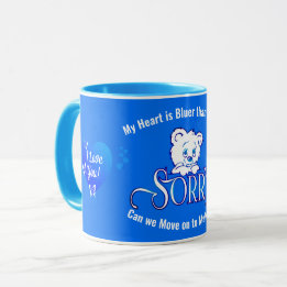 Taza LO SIENTO CON Sad Face Bear en una disculpa azul