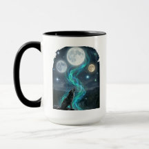 Lobo Aurora de Tres Lunas - Cielo Nocturno Místico