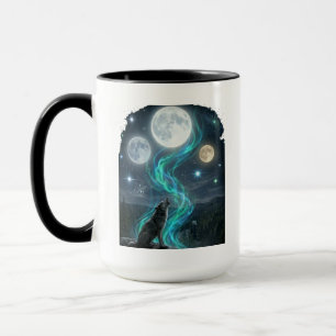 Taza Lobo Aurora de Tres Lunas - Cielo Nocturno Místico