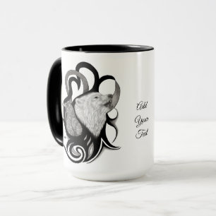 Taza Lobo blanco con arte tribal de Raven