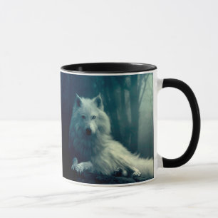 Taza Lobo blanco en el bosque nocturno
