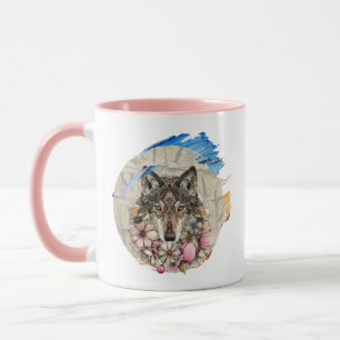 Taza Lobo Boho Floral con Acentos de Pintura 📄 Descrip