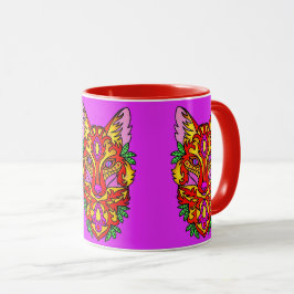 Taza Lobo de arte abstracto de Fox Boho púrpura rojo bo