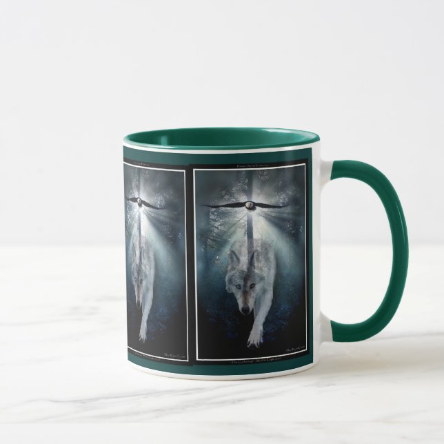 Taza Lobo de madera y águila silvestre del águila calva (Derecha)
