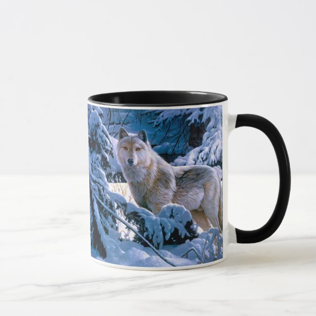 Taza Lobo en la pintura del bosque invernal (Derecha)
