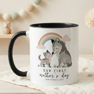 Taza Lobo Pastel Madre y Cachorro Primer Día de la Madr