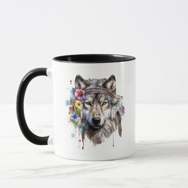 Taza Lobo tribal americano nativo Mug (Izquierda)