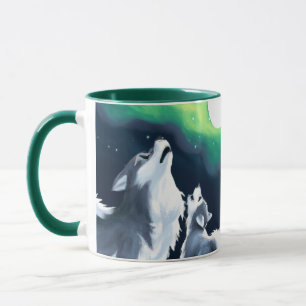 Taza Lobo y cachorro a plena Luna