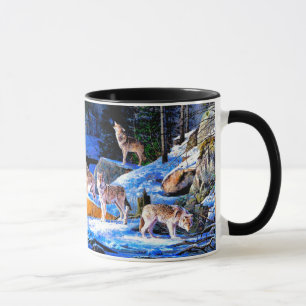 Taza Lobos pintando nieve