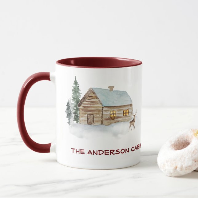 Taza Log Cabin Lake House Deer Woods Personalizado de t (Con donut)