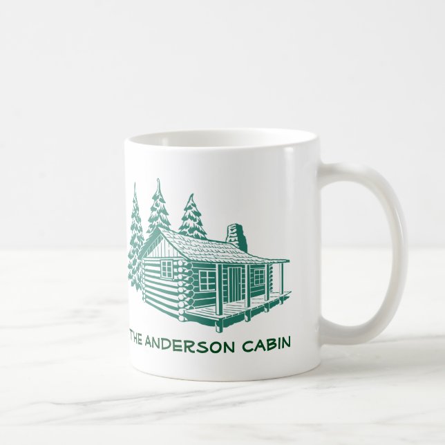 Taza Log Cabin Lake House Woods Personalizado de texto  (Derecha)